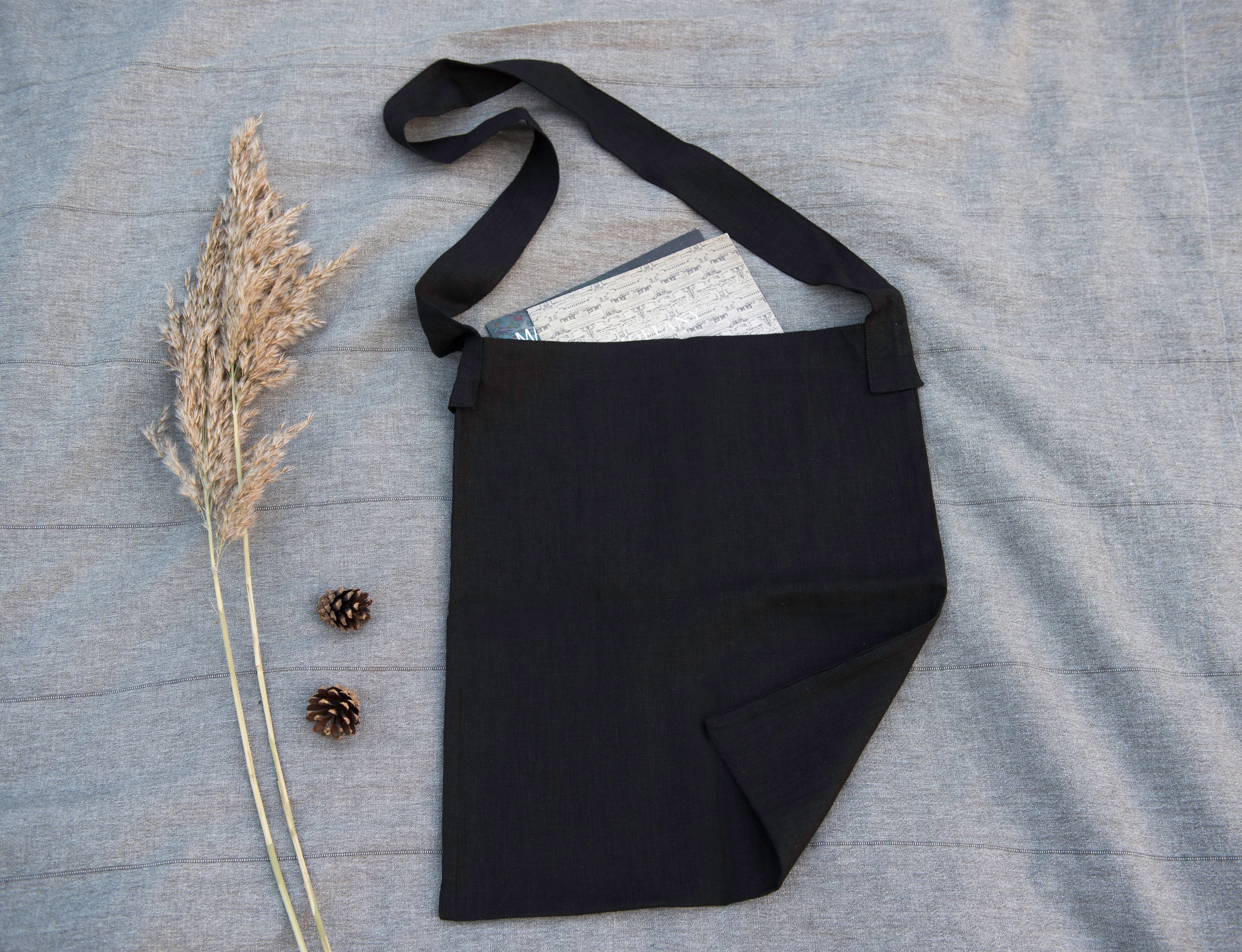 Black crossbody linen bag