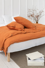 Light Chestnut linen bedding set with coconut buttons