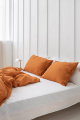 Light Chestnut linen duvet cover with coconut buttons