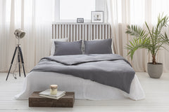 Grey linen bedding set with zipper