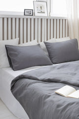 Grey linen pillowcase with envelope closure