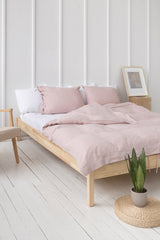 Pale Pink linen bedding set with ties