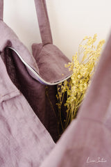 Linen beach bag with pocket and zipper in Pastel Plum