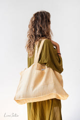 Linen beach bag with pocket and zipper in Canary Yellow