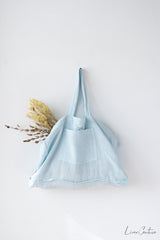 Linen beach bag with pocket and zipper in Baby Blue