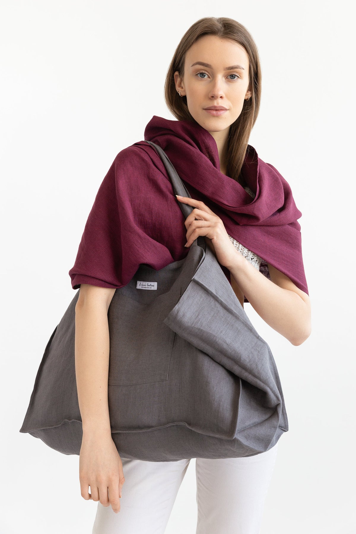 Grey linen beach bag