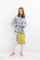 Mustard linen tote bag