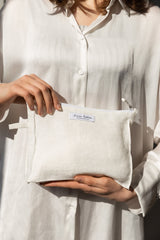 White linen large makeup bag with zipper