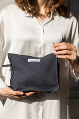 Double cloth linen large makeup bag with zipper