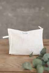 White linen large makeup bag with zipper