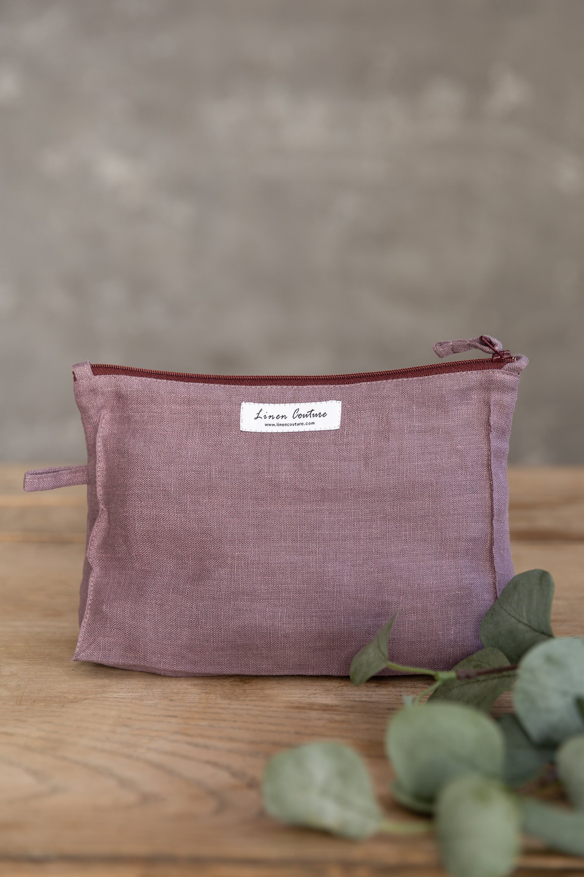 Pastel Plum linen large makeup bag with zipper