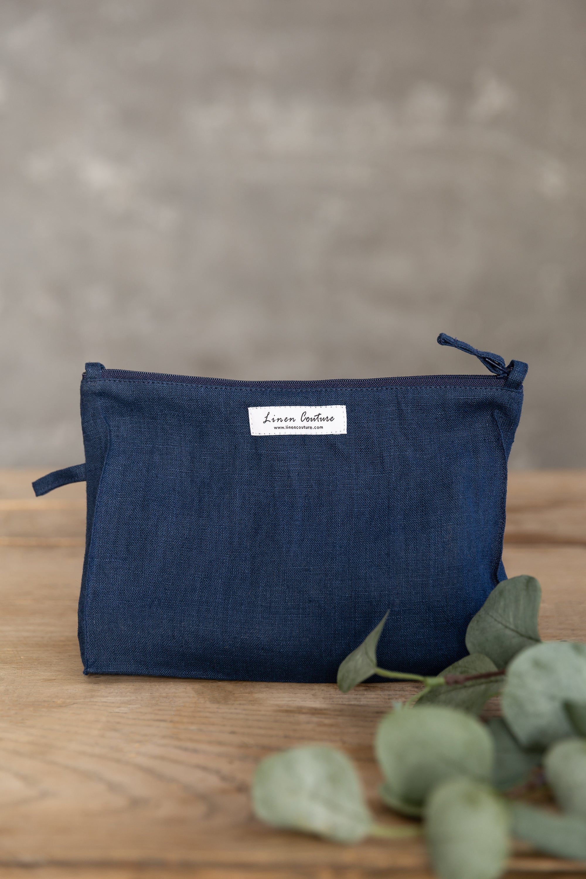 Night Blue linen large makeup bag with zipper