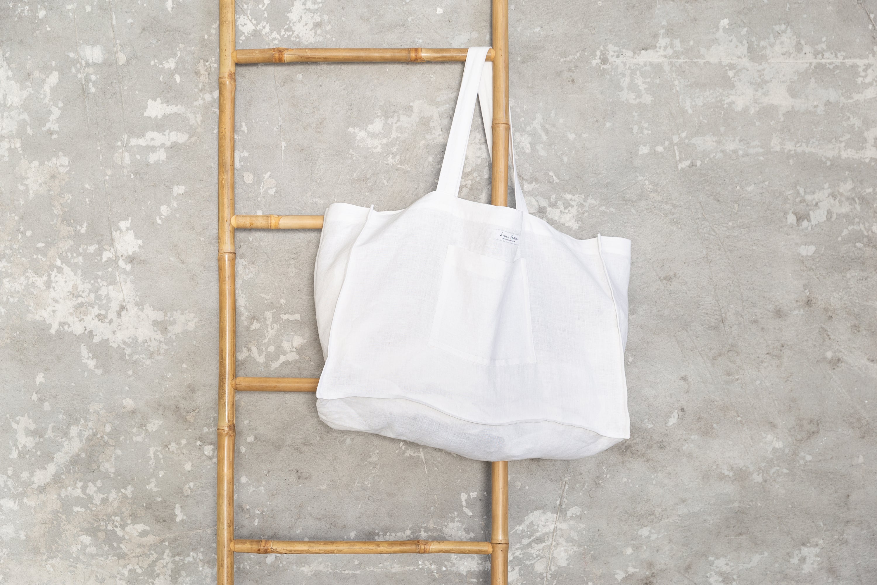 Ice Blue linen beach bag with pocket