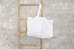 White linen beach bag