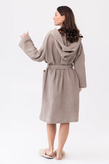 Natural linen waffle robe with hoodie