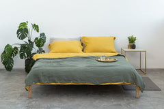 Honey and Safari Green double linen bedding set