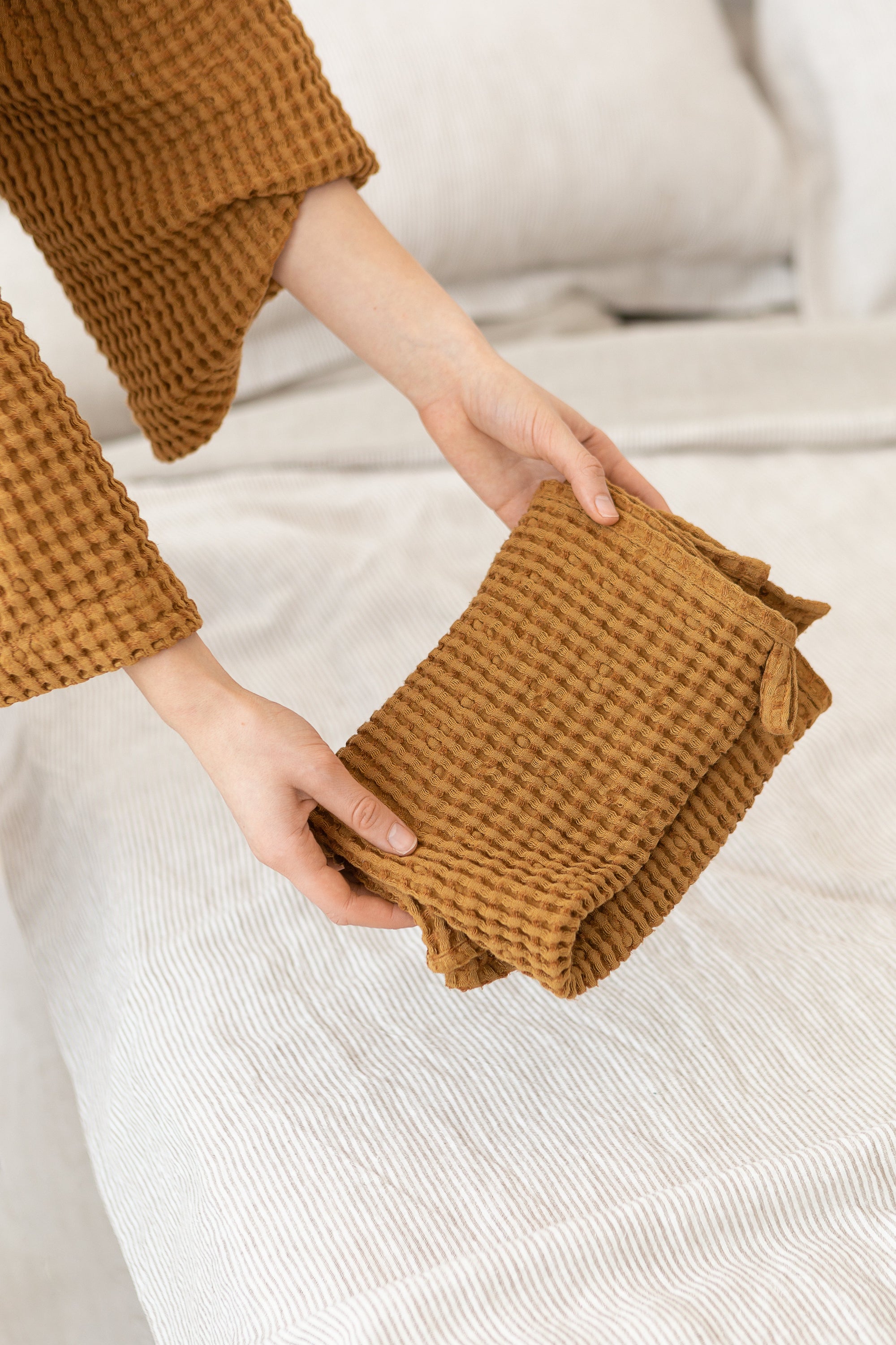 Amber waffle linen towel