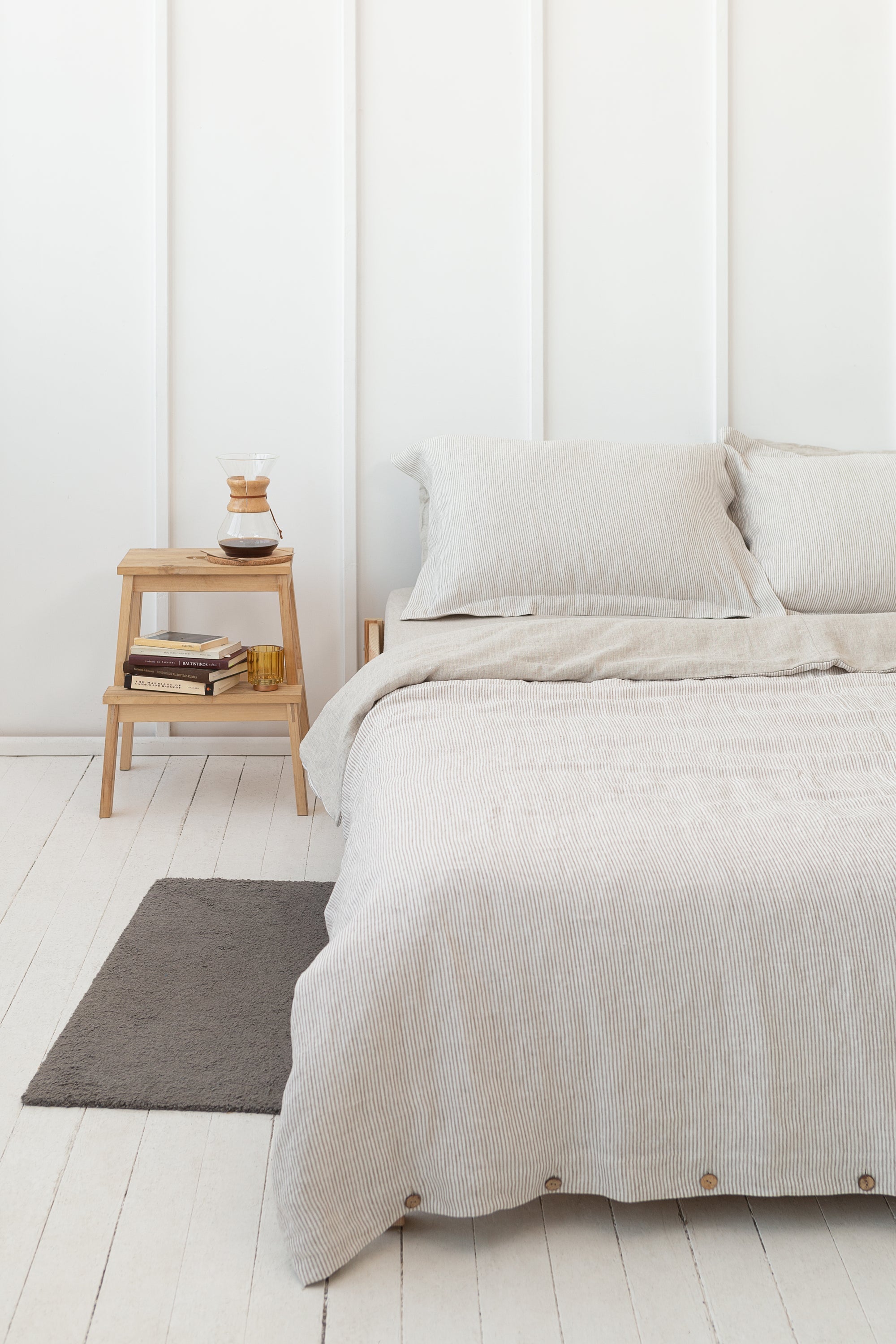 Natural Light and Striped Beige double side linen bedding set