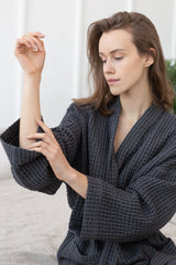 Grey linen waffle robe