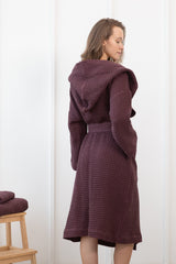 Plum linen waffle robe with hoodie