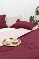 Dark Plum and Pale Pink double side linen bedding set, two tones