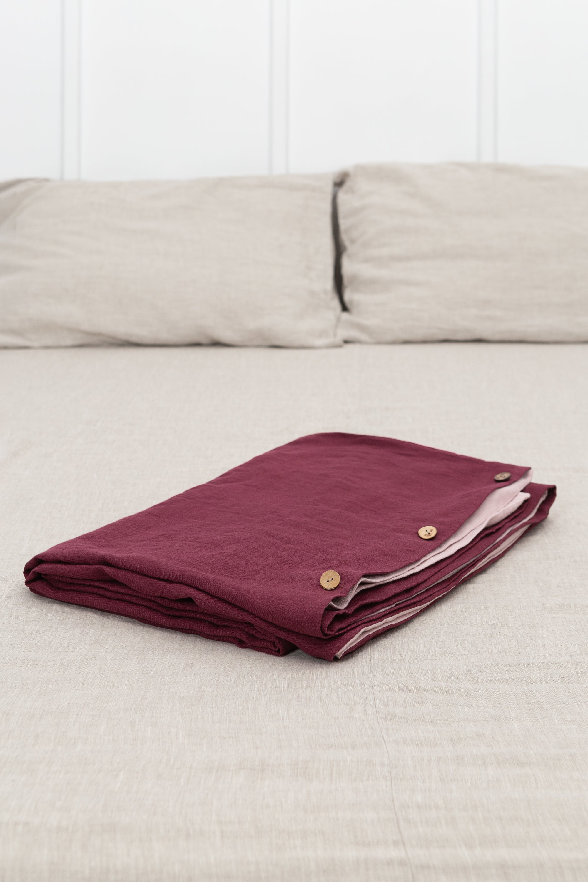 Dark Plum and Pale Pink double side linen bedding set, two tones