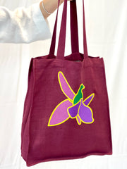 Dark Plum linen tote bag with embroidery