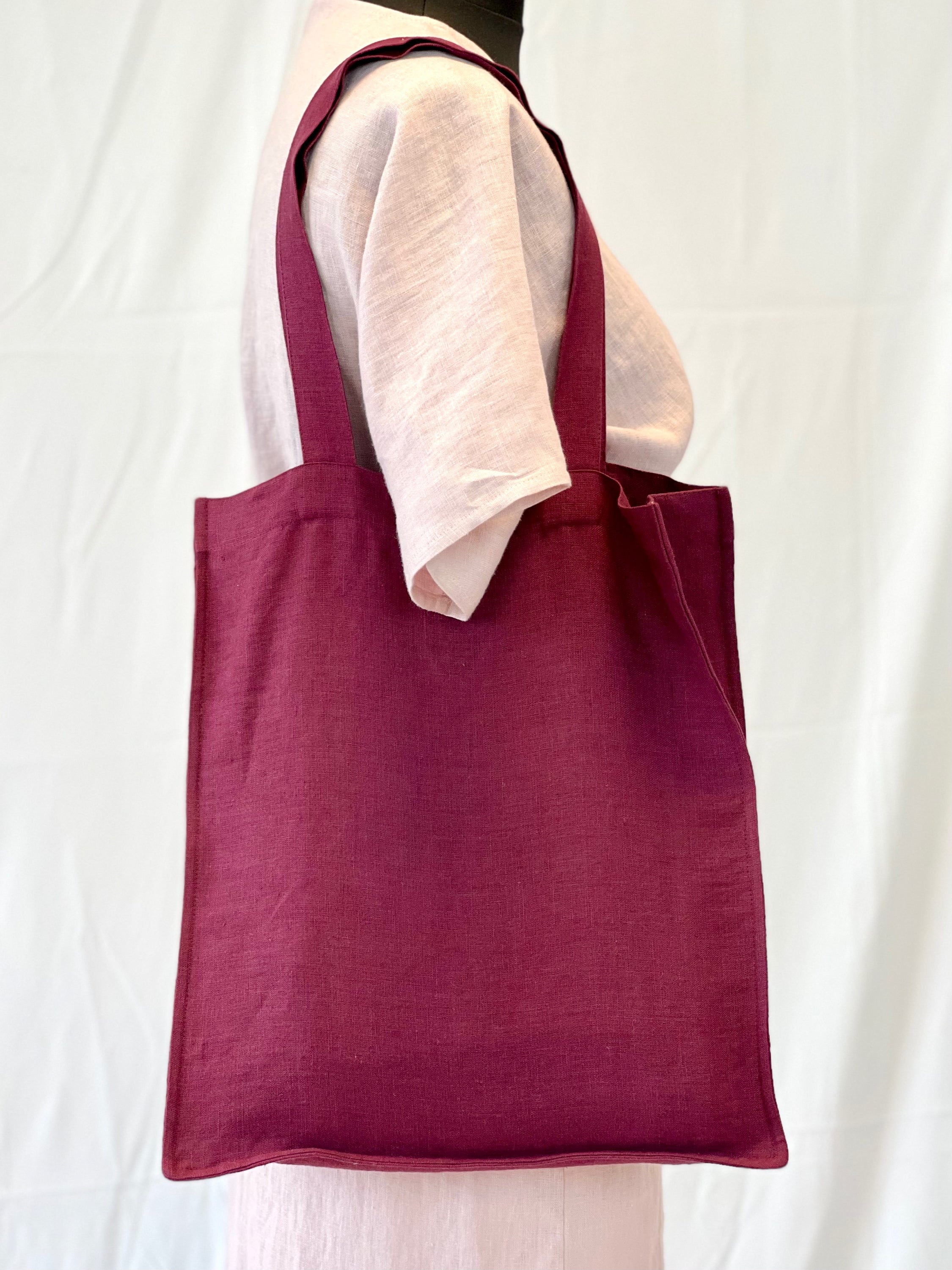 Dark Plum linen tote bag with embroidery