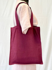 Dark Plum linen tote bag with embroidery