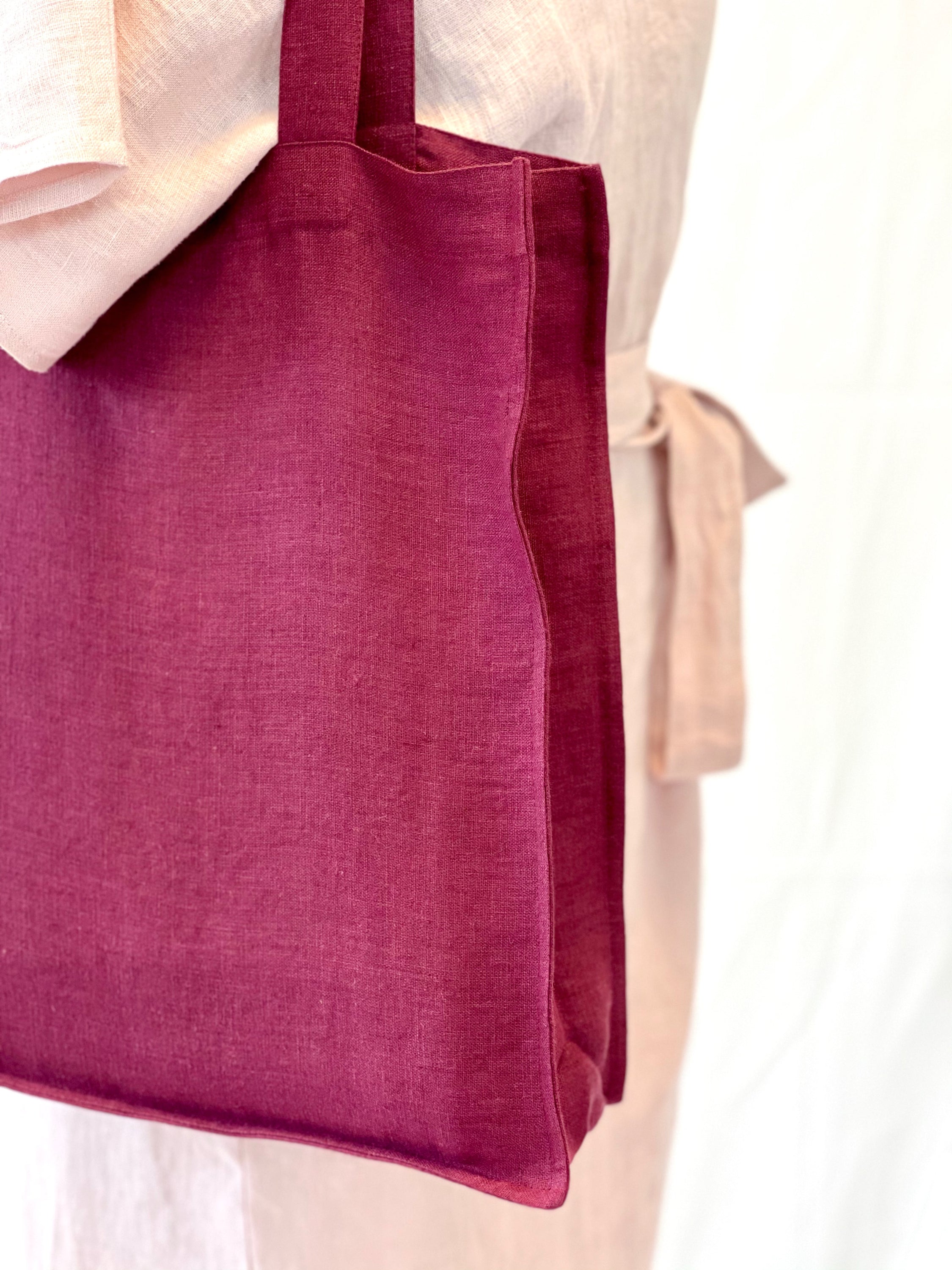 Dark Plum linen tote bag with embroidery