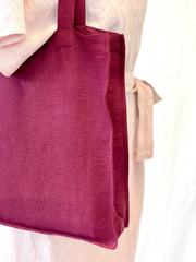 Dark Plum linen tote bag with embroidery