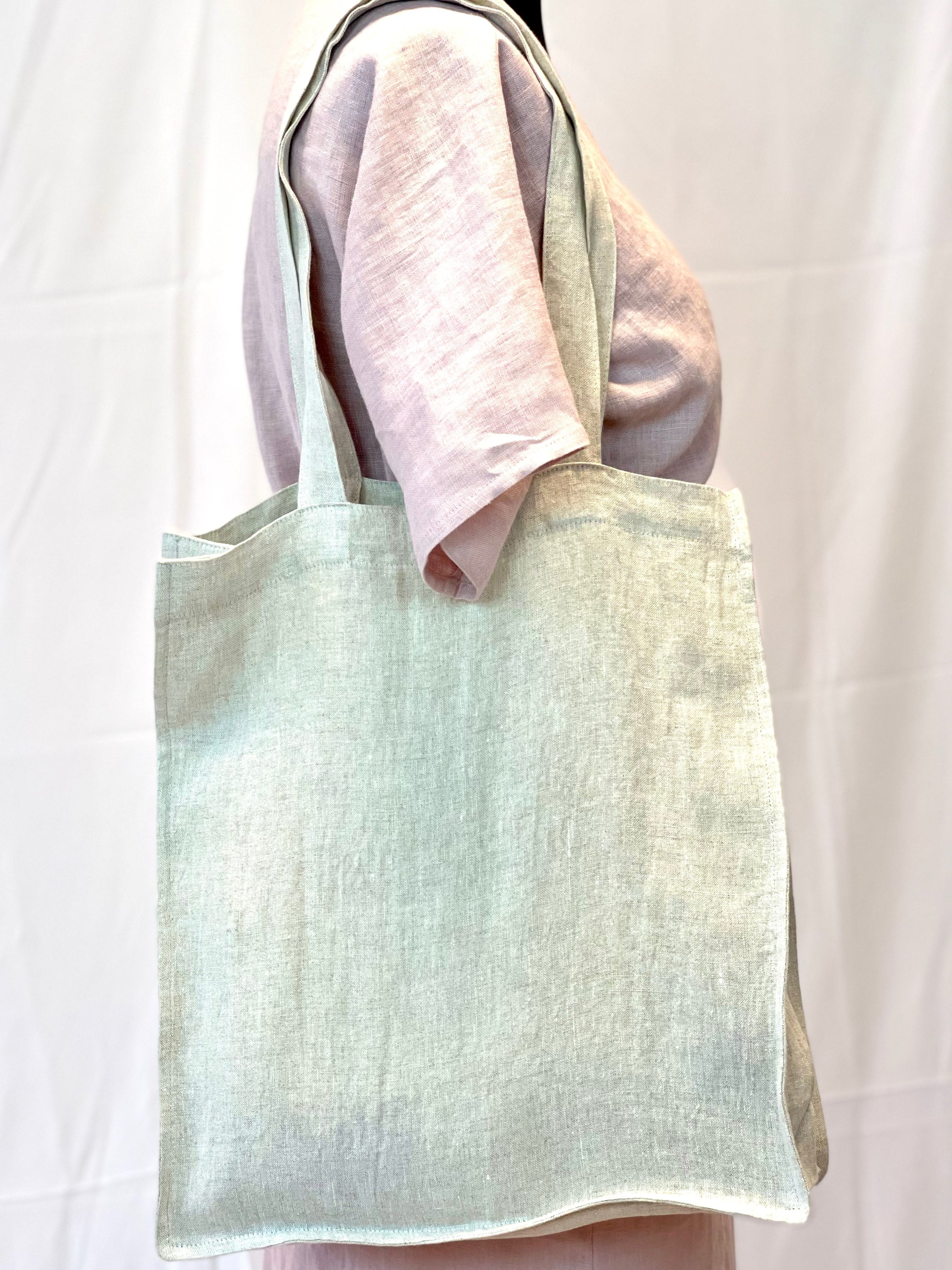 Grey Linen tote bag with embroidery