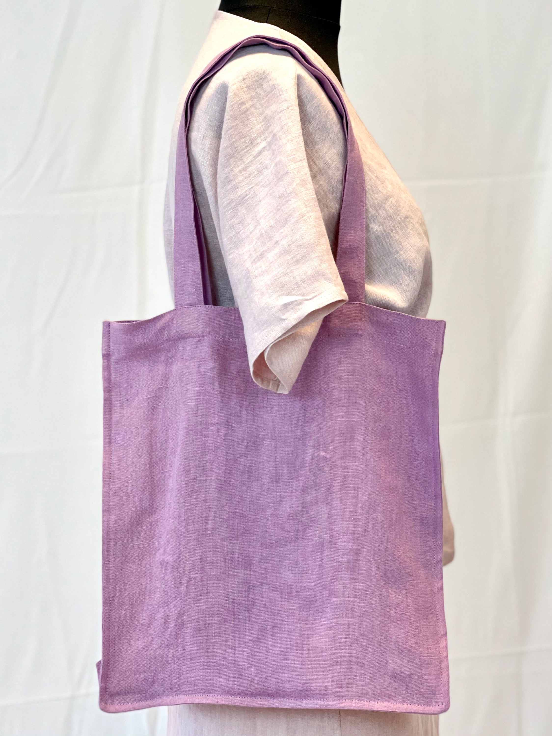 Grey Linen tote bag with embroidery