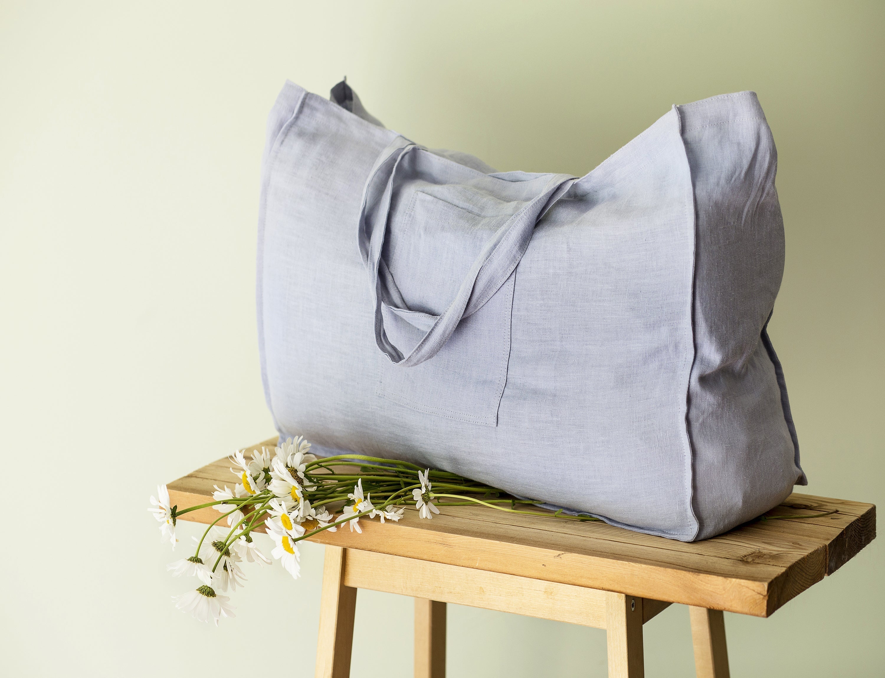 Grey linen beach bag