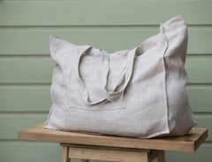 Natural Light linen beach bag with pocket