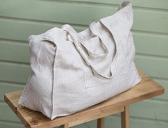 Natural Light linen beach bag with pocket