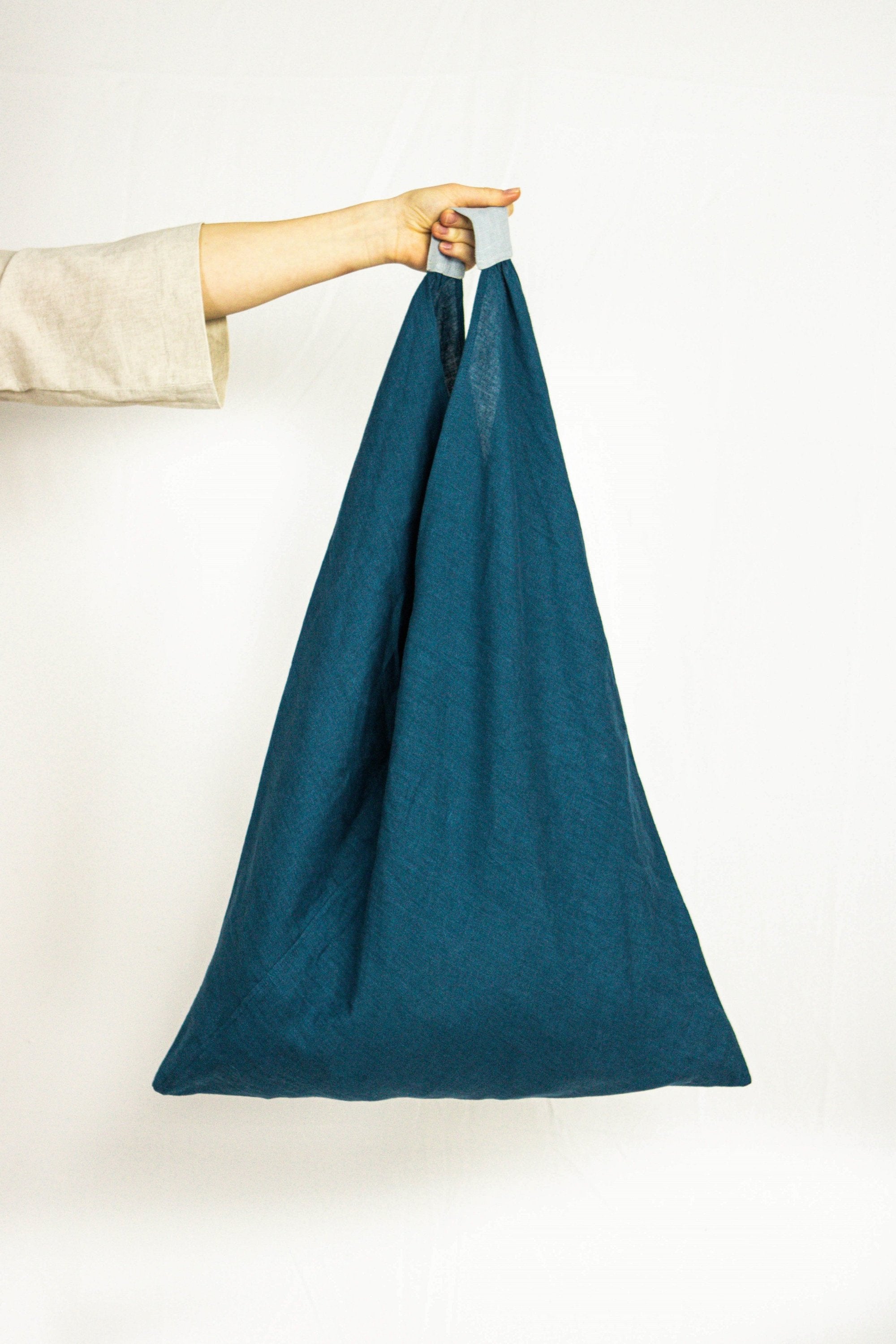 Dark Plum linen origami tote bag