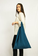 Dark Sea Blue linen triangle bag