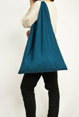 Dark Sea Blue linen triangle bag