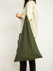 Moss Green linen triangle bag