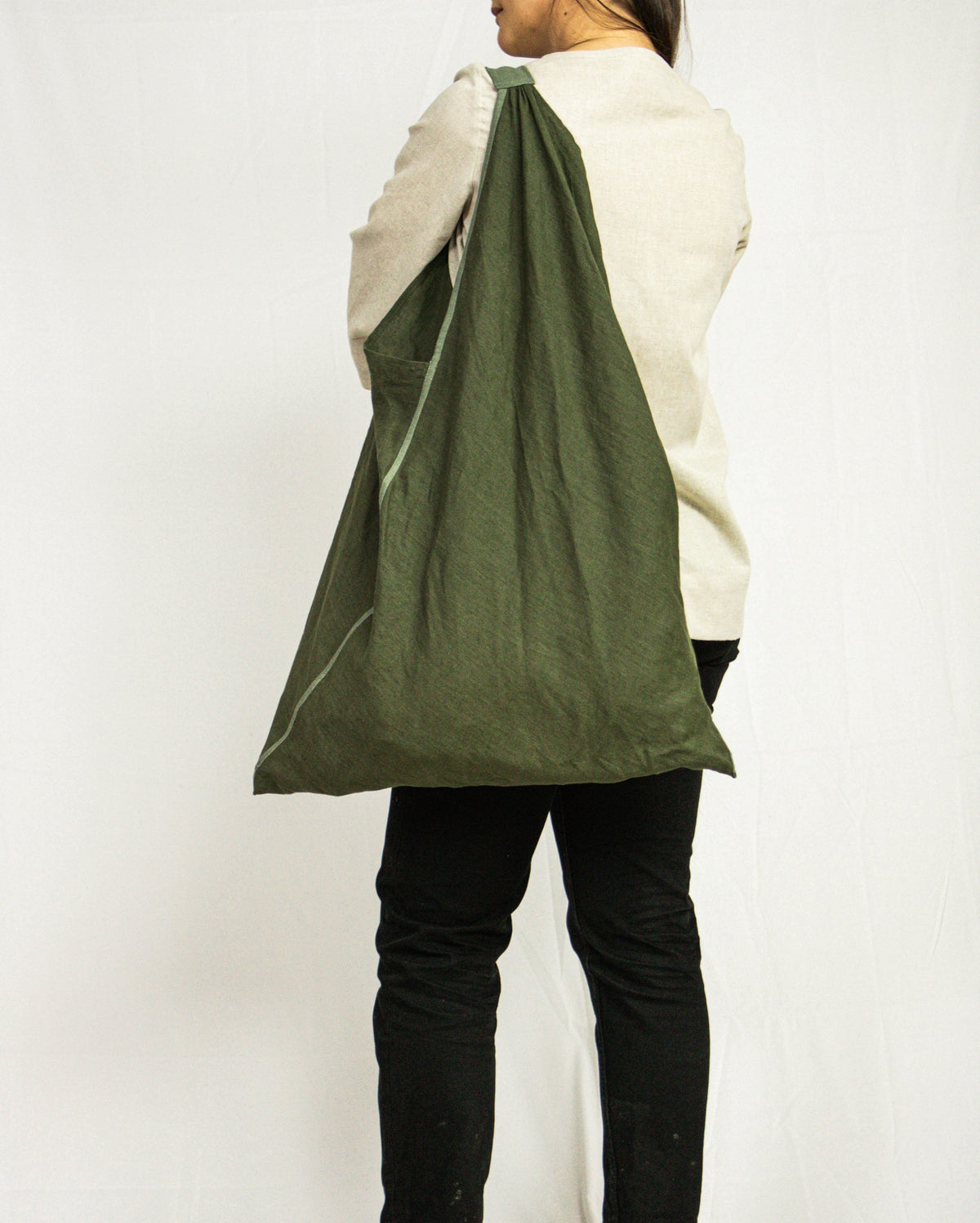 Moss Green linen triangle bag