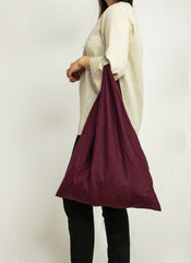 Dark Plum linen origami tote bag