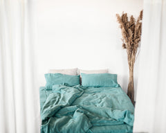 Greyish Mint linen set of linen bedding with zipper