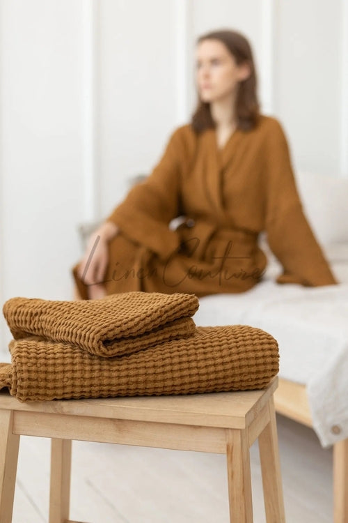 Amber waffle linen towel