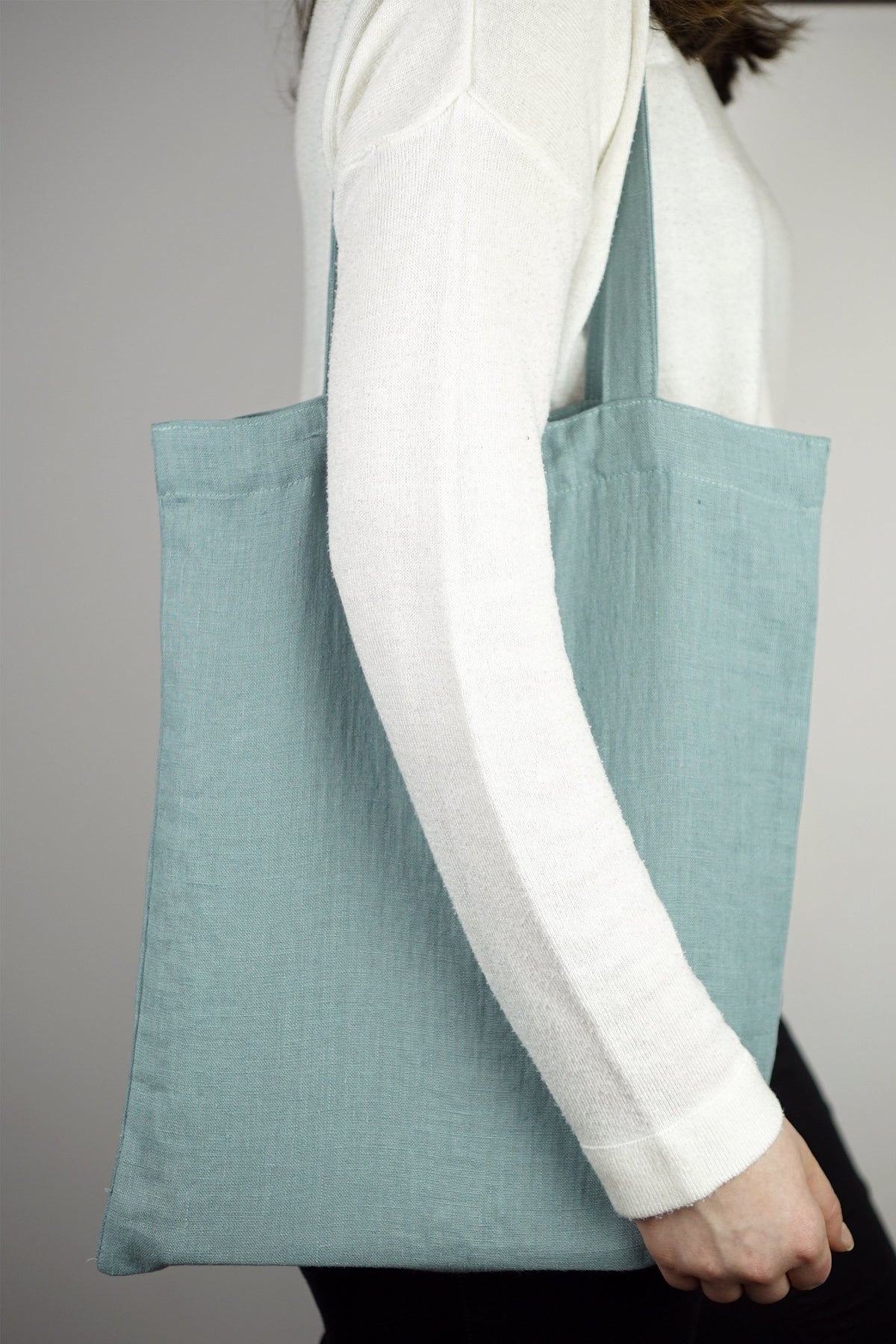 Greyish Mint linen tote bag