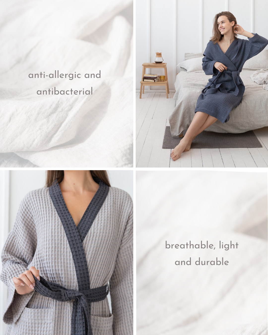 Light Grey and Grey linen waffle robe two tones