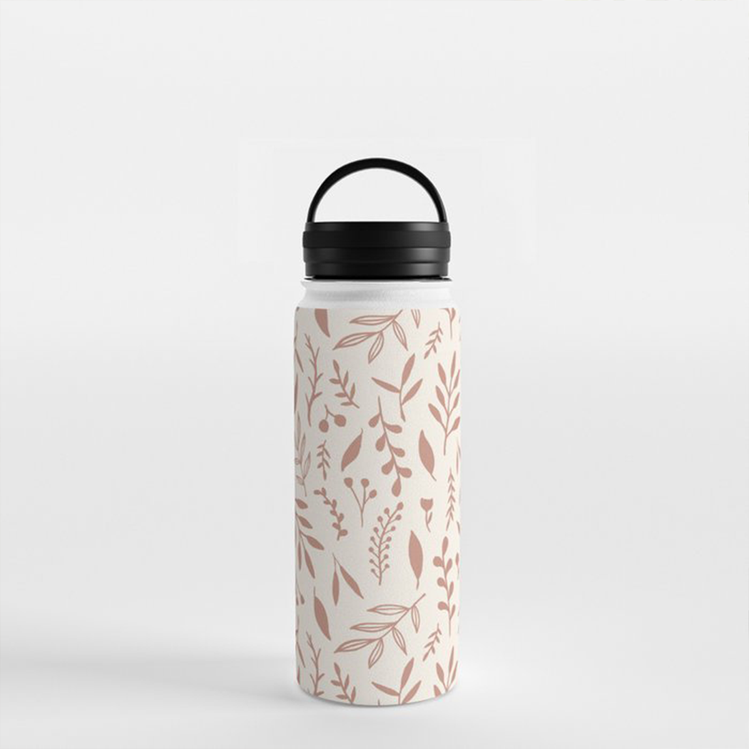 Pink Falling Leaves Handle Lid Water Bottle