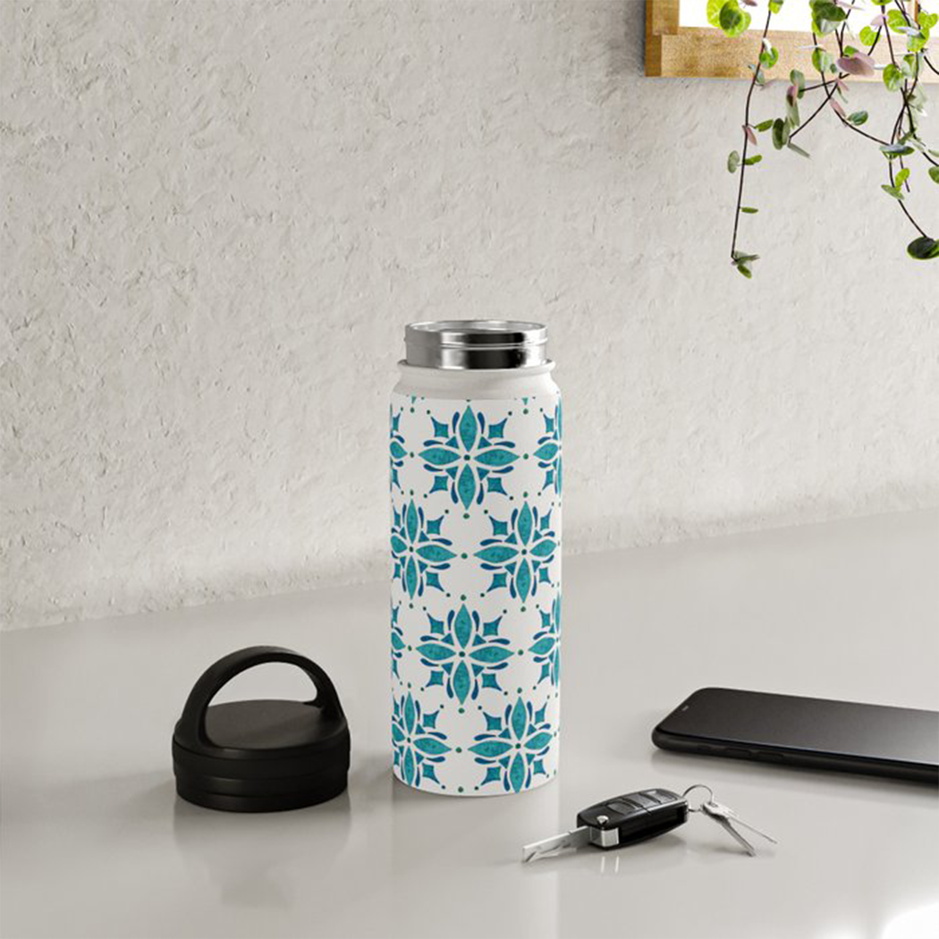 Teal Watercolor Handle Lid Water Bottle