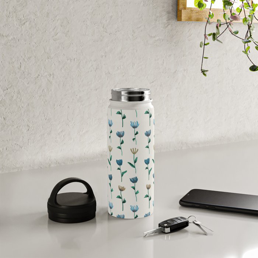 Colorful Flower Handle Lid Water Bottle