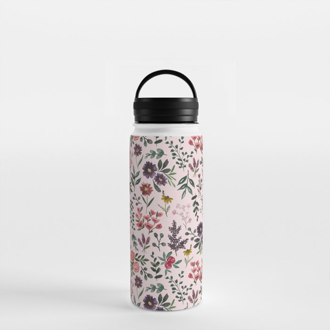 Bright Watercolor Flower - Pink - Handle Lid Water Bottle